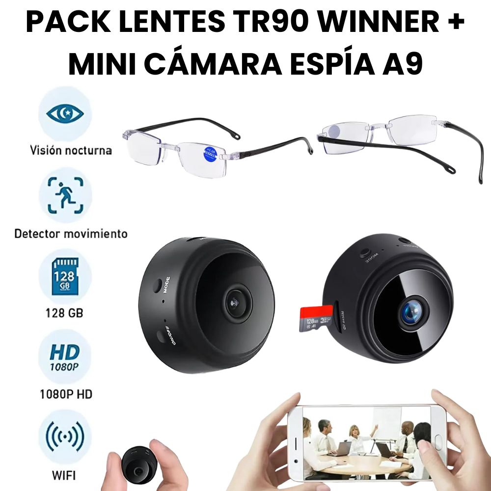 PACK Mini Cámara Espía A9 + Lentes TR90