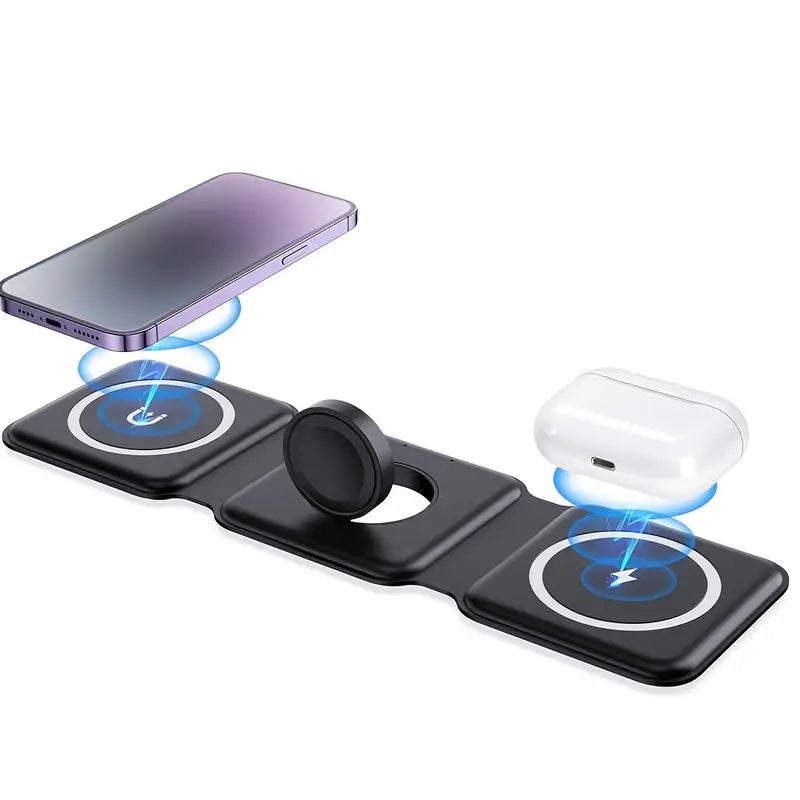 Cargador Inalámbrico 3 en 1 VOLTIX™ – Apple / Android, Carga Rápida Qi